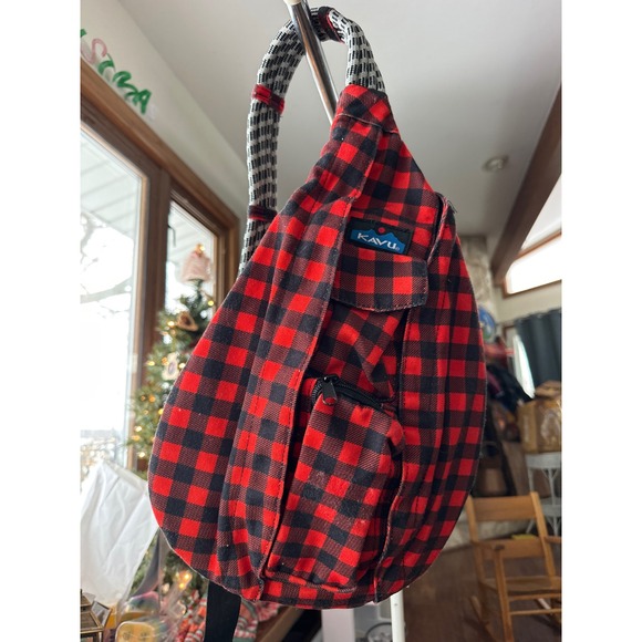 Kavu Handbags - Kavu Red Buffalo Plaid Sling Backpack Bag Outdoor Unisex gorpcore lumberjack